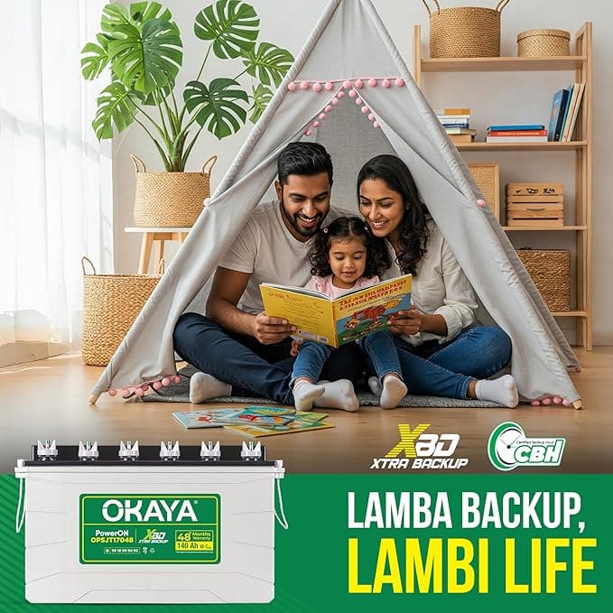 OKAYA PowerON OPSJT17048 140Ah Super Jumbo Tubular Advanced Battery for Home, Office & Shops | Robust & Compact Design | Extra Backup (XBD Technology) | 48 Months Total Warranty