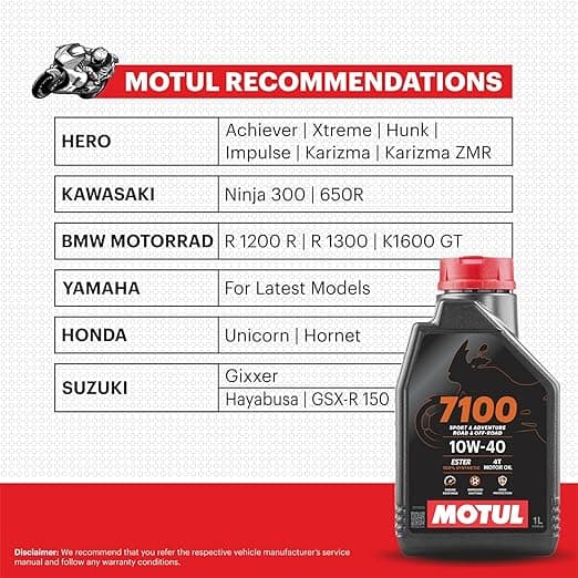 Motul 7100 4T Fully Synthetic Petrol Engine Oil for Bikes, 10W-40 - 1L - 3